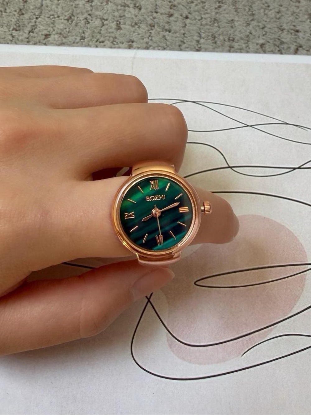 Rose Gold Green “Working Clock” Watch Y2K Ring